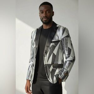 New Years Eve Italian Silk Sequin Holiday Party Blazer Jacket Men Size M NWT